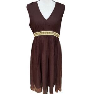 Spenser Jeremy Brown Bohemian Knee Length Dress 100% Silk Brown Size 8.